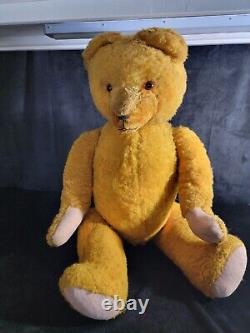 Early Mohair Straw Stuffed Teddy Bear Fully Jointed, Glass Eyes, Growler Large 30