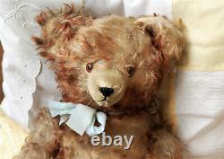 Gorgeous 17 German Hermann redbrown tipped mohair teddy bear with ID 1930's