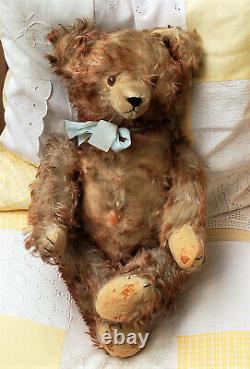 Gorgeous 17 German Hermann redbrown tipped mohair teddy bear with ID 1930's