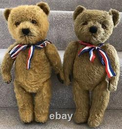 Gorgeous Pair Of Antique Vintage Chiltern Mohair Jointed Teddy Bears C. 1940s