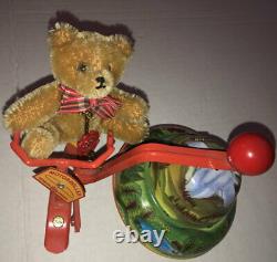 HERMANN Teddy Vintage Motor Roller Key-Wind German Gold Mohair Bear Riding Bike
