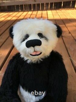 HTF SMALL PANDA Artist Mohair Teddy Bears Claudia Wagner Open-Mouth Vintage 14