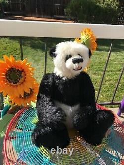 HTF SMALL PANDA Artist Mohair Teddy Bears Claudia Wagner Open-Mouth Vintage 14