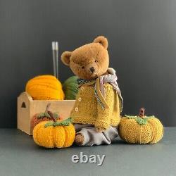 Hello Autumn teddy bear (9.84in.) artist teddy bear Mohair teddy pumpkin decor