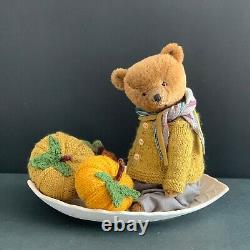 Hello Autumn teddy bear (9.84in.) artist teddy bear Mohair teddy pumpkin decor