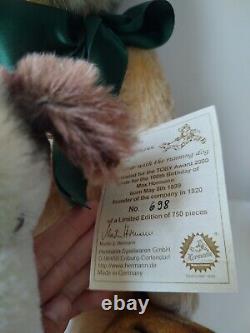 Hermann Teddy Bear with running dog Germany Mohair with tag 698/750