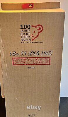 Large 2002 LE STEIFF 1902 Teddy Bear 55 PB Replica Jointed #404009 BOX & COA