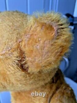 Large 23 Vintage ANTIQUE American MOHAIR TEDDY BEAR Straw Filled Fully Jointed