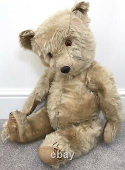 Large Antique Chiltern Blonde Mohair Jointed Teddy Bear British Needs TLC 24