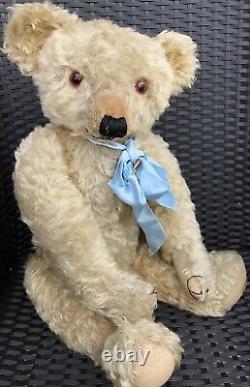 Large Antique Merrythought Mohair Jointed Teddy Bear 26 With Button & Label 1930s