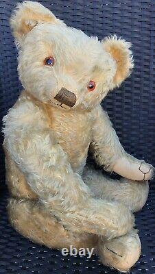 Large Antique Merrythought Mohair Jointed Teddy Bear 26 With Button & Label 1930s