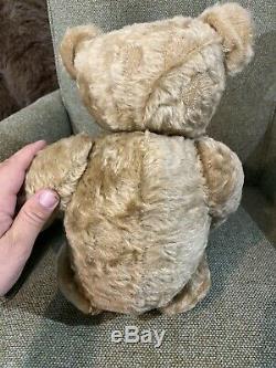 Lrg Antique Early 20thC Jointed, Short Mohair, Straw Filled Humpback Teddy Bear