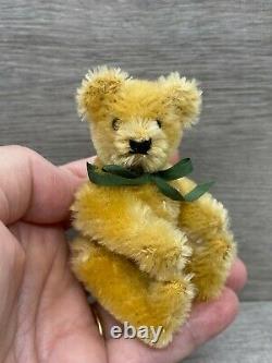 Miniature Golden Mohair Teddy Bear Germany Vintage 3.5 9CM Steiff 95% Mohair