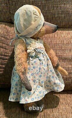 Mrs. Beulah Davis OOAK Hand Made MOHAIR TEDDY BEAR BY LORA SOLING LORABEARS TAG