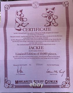 NEW 1986 Ltd Edition Steiff Jackie 1953 Replica Mohair 10 Teddy Bear NIB