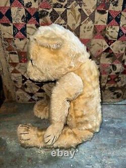 Old Straw Stuffed Mohair Teddy Bear