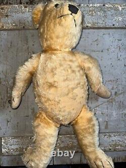 Old Straw Stuffed Mohair Teddy Bear