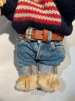 POLO Ralph Lauren Steiff Mohair Teddy Bear American Flag Sweater Jeans with Tag