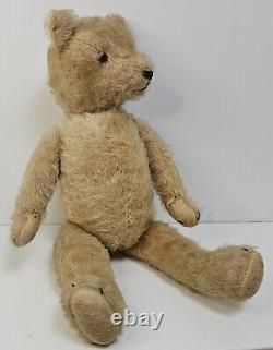 Primative Early Mohair Straw Stuffed Jointed Teddy Bear 16