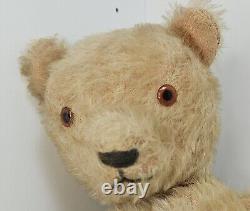 Primative Early Mohair Straw Stuffed Jointed Teddy Bear 16