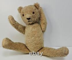 Primative Early Mohair Straw Stuffed Jointed Teddy Bear 16