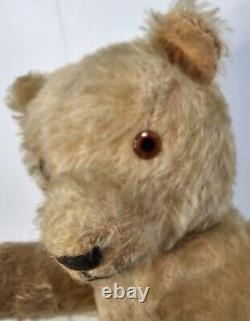 Primative Early Mohair Straw Stuffed Jointed Teddy Bear 16