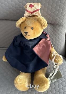Probably vintage 22 mohair five-joint teddy bear Nurse Bear by Susan Rice