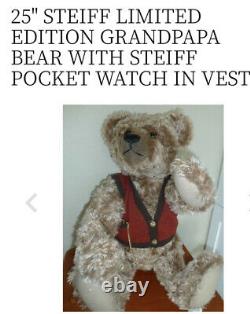 RARE Steiff Teddy Bear Grandpapa With Growler & Steiff Pocket Watch 25 HUGE BEAR