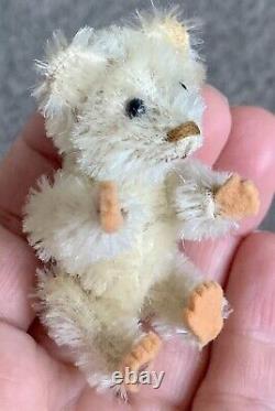 RARE WHITE Antique Miniature Mohair 2.5 Piccolo Schuco Teddy Bear 1930 CUTIE