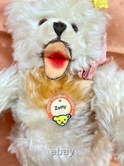 RARE White Steiff Zotty Teddy Bear 6328-04 Button and Tags White Mohair Jointed
