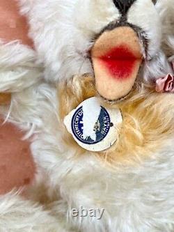 RARE White Steiff Zotty Teddy Bear 6328-04 Button and Tags White Mohair Jointed