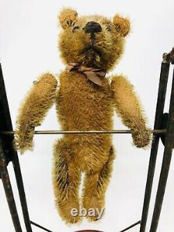 Rare Antique Germany Wind Up Mohair Teddy Bear Acrobat Tin Toy Schuco KP21