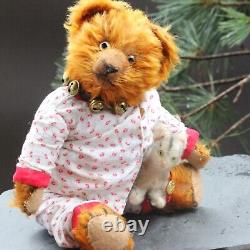 Rare Antique Teddy Bear cinnamon colors 20s in pajamas w antique Hermann Cat