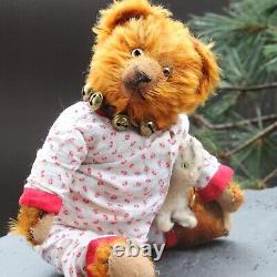 Rare Antique Teddy Bear cinnamon colors 20s in pajamas w antique Hermann Cat