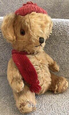 Rare Antique Vintage Chad Valley Toffee Teddy Bear With Hat & Scarf C. 1950s