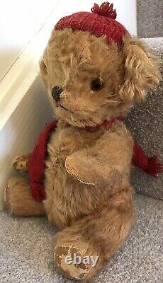 Rare Antique Vintage Chad Valley Toffee Teddy Bear With Hat & Scarf C. 1950s