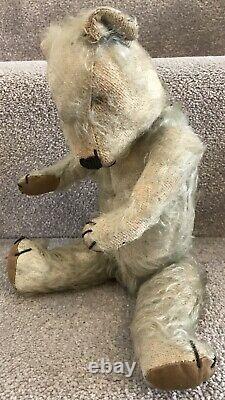 Rare Antique Vintage Chiltern Blue Mohair Jointed Teddy Bear Well Loved C. 1930s
