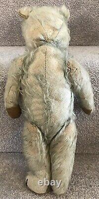 Rare Antique Vintage Chiltern Blue Mohair Jointed Teddy Bear Well Loved C. 1930s