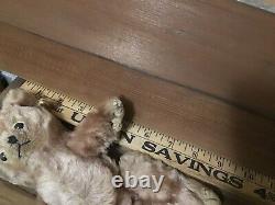 Rare Old SMALL ANTIQUE MOHAIR TEDDY BEAR JOINTED LEGS Wooden EYES Stitched Body