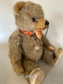 Rare antique early mohair German Hermann jointed teddy bear 11 withmedal