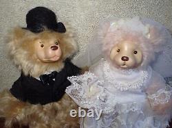Robert Raikes Miniature Mohair Teddy Bear Wedding Couple Jenny & Ryan 5 NICE