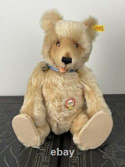 STEIFF 17 Mohair Teddy Baby Replica 1930s with Blue collar & Bell W. Germany