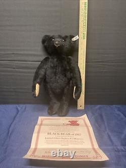 STEIFF BLACK TEDDY BEAR 1907 Replica Limited Edition 1555/4000 Box with COA 1988