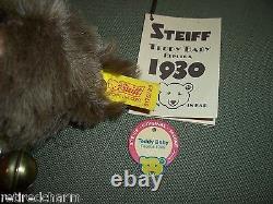 STEIFF TEDDY BABY REPLICA 1930 BEAR 0175/29 BROWN 11 MOHAIR 1984-89 ALL IDs