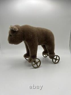 STEIFF Teddy Bear on Metal Wheels Mohair 1905 Replica Museum Collection (1984)