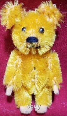 Schuco 1930's Miniature Vintage Teddy Bear mohair gold 2.5 metal eyes body