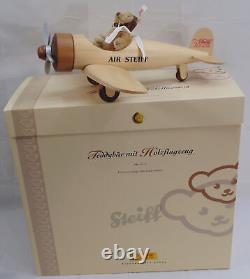 Steiff 038259 Air Steiff Mohair Aviation Teddy Bear & Wood Airplane withBox