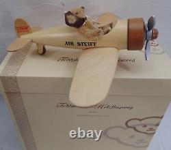 Steiff 038259 Air Steiff Mohair Aviation Teddy Bear & Wood Airplane withBox