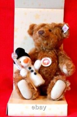 Steiff #669743 Frosty 11 Inch Mohair Teddy Musical Bear With Snowman New -nwt