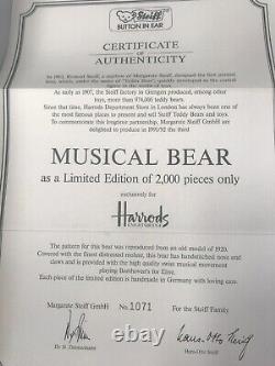 Steiff Harrod's Musical Mohair 16.5 Teddy Bear 1991 Limited Edition 1071/ 2000